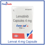 Lenvat 4 mg Capsule a white box with a red and blue label