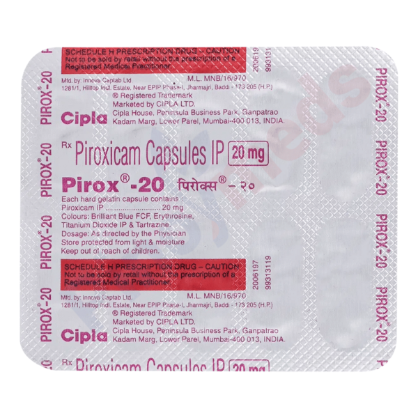 Blister pack of Pirox 20 mg anti-inflammatory capsules.